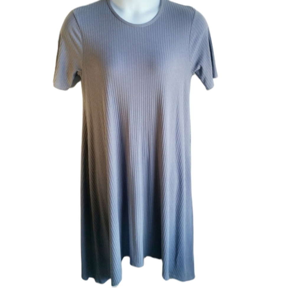 Boohoo Ribbed Grey Hanky Hem Dress Size 16 Monochrome Neutral Feminine